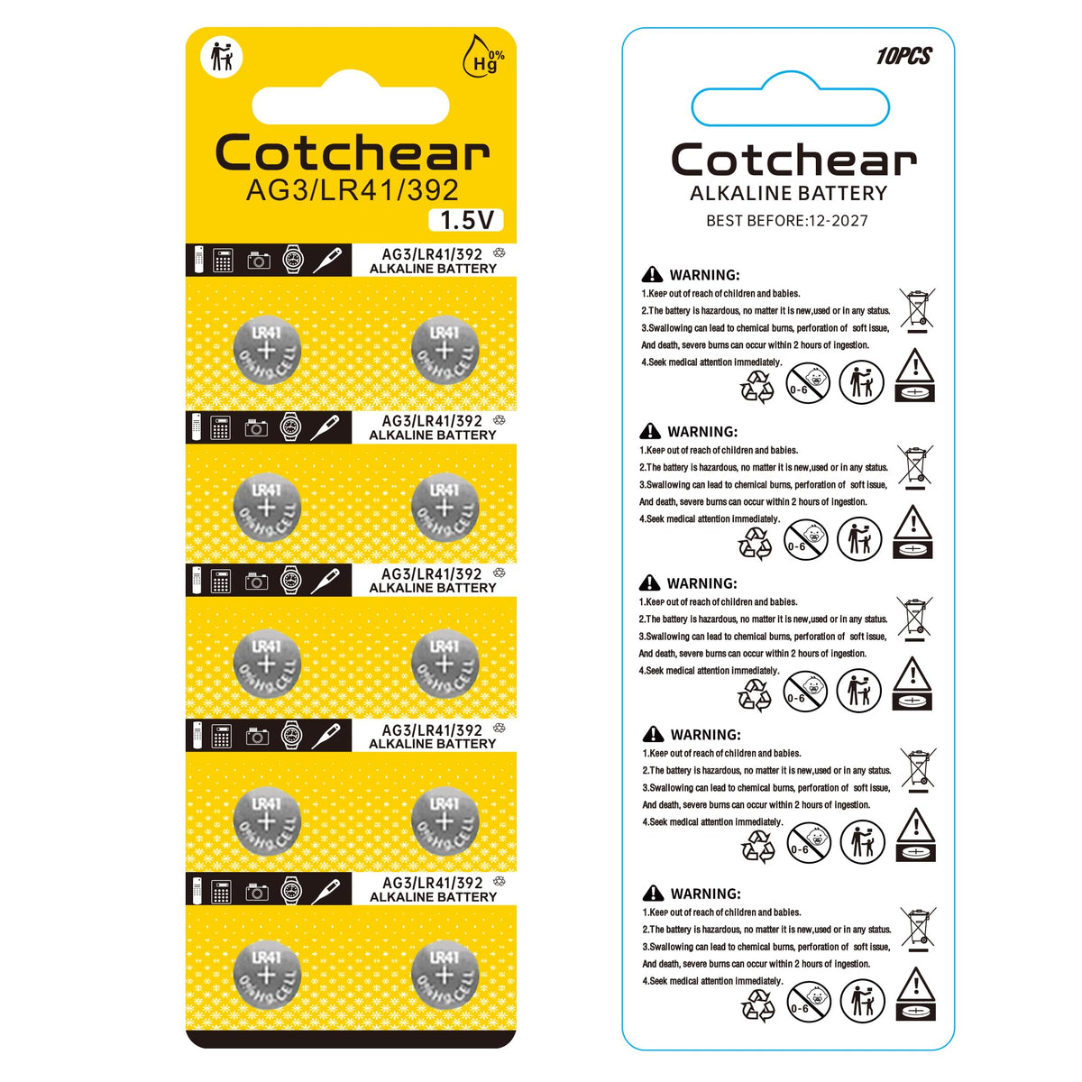 AG3 LR41 button batteries in retail packaging, ideal for daily use. Shop now at Curat Cart for reliable power solutions.