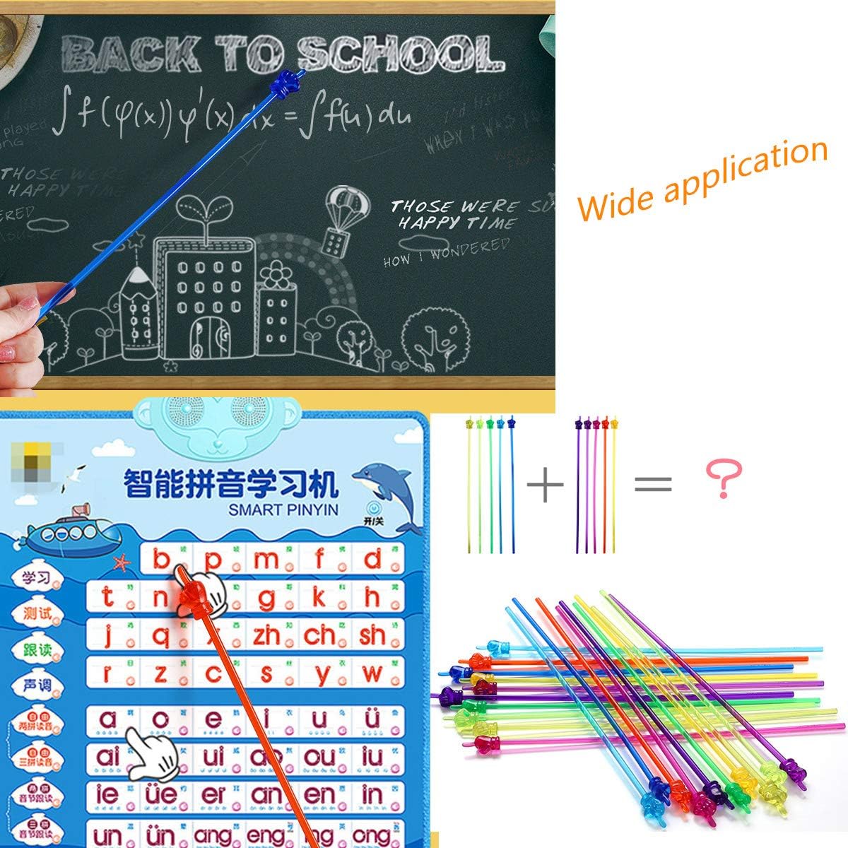 Colorful mini hand pointers, ideal for classroom use. Verified by CuratCart for quality and reliability.