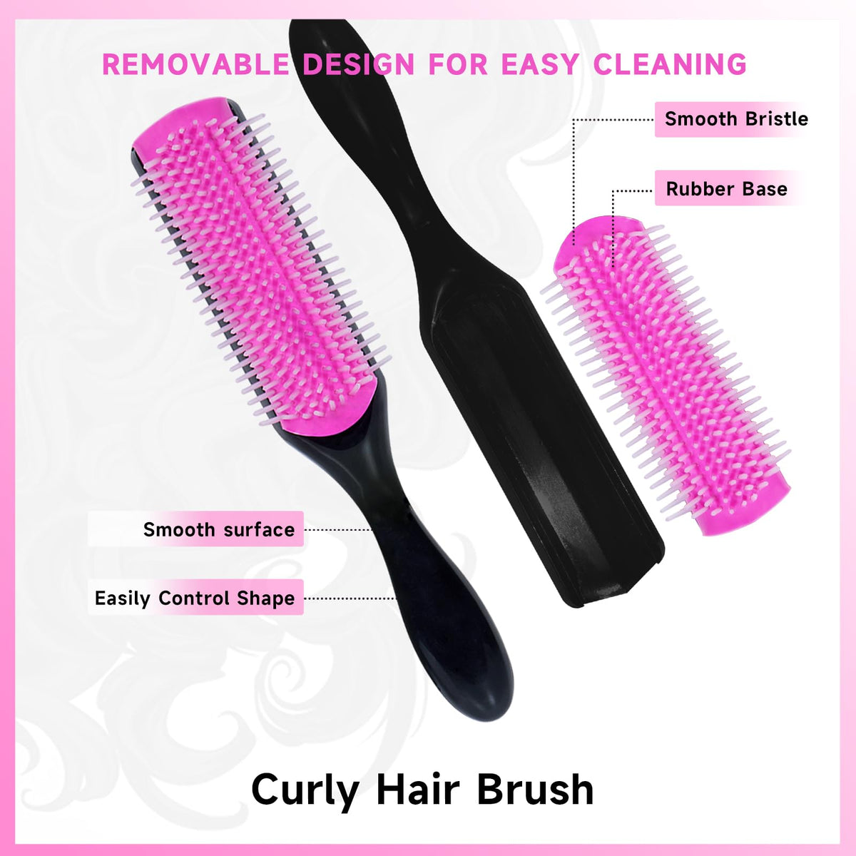Premium Hair Brush Set with Detangling Brush featuring removable design for easy cleaning, available at Curat Cart.