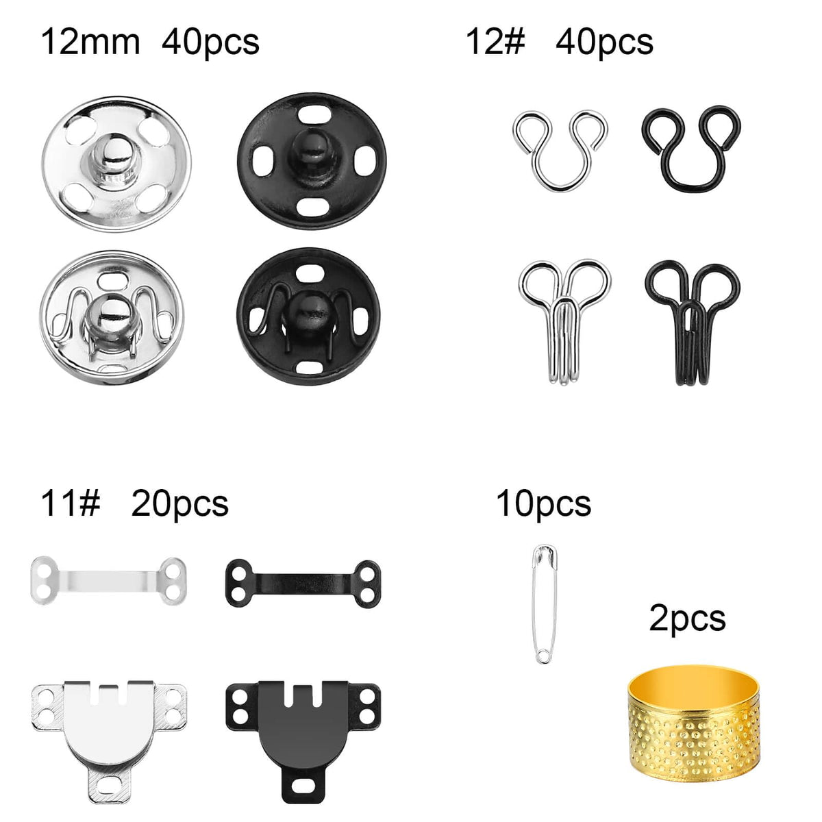 Sewing Hooks and Eyes Closure Set in high-quality packaging, featuring various sizes and types. Available at Curat Cart.