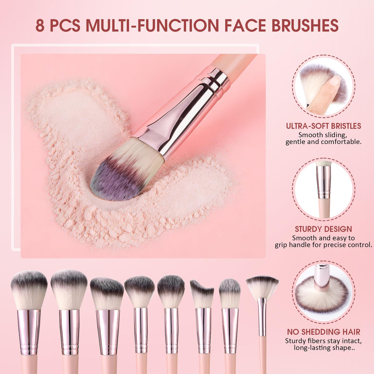 Explore the 8 PCS Pink Makeup Brushes Set, ultra-soft and sturdy, 100% Authentic, available at Curat Cart in India.