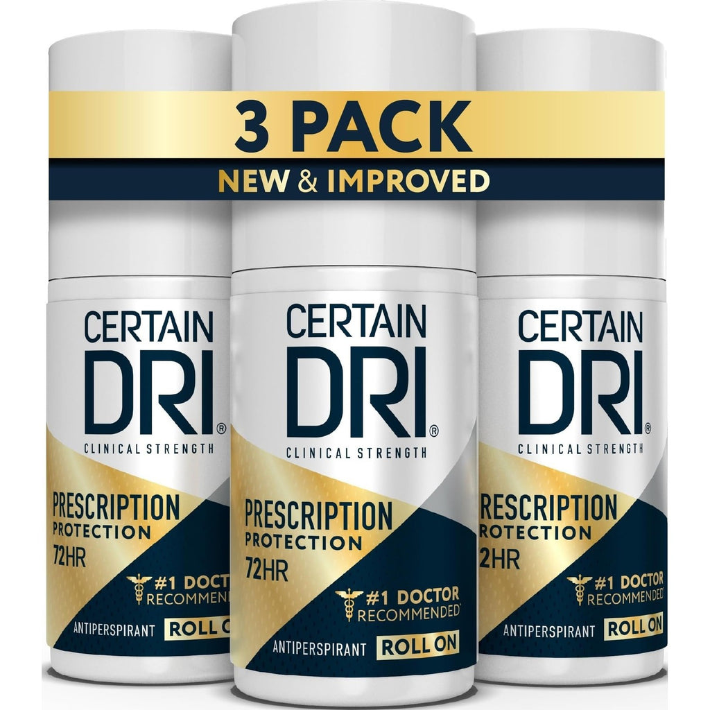 Certain Dri Prescription Strength Clinical Antiperspirant Roll-On, 1.2 oz | 72-Hour Sweat & Odor Protection for Excessive Sweating & Hyperhidrosis, 15% Aluminum Chloride, Fragrance-Free