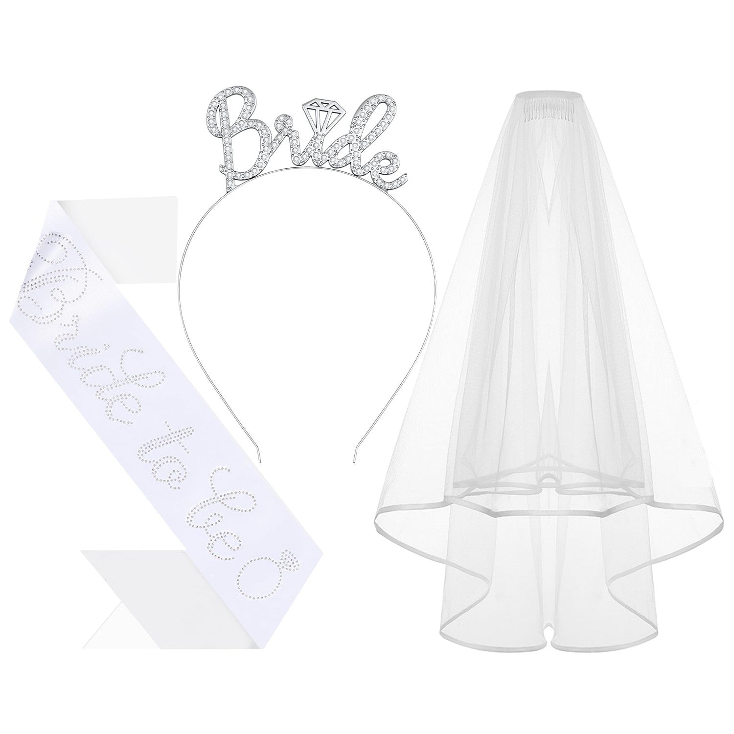 3Pcs Bride to Be Headband with Sash and Veil for Bachelorette Party | Bride Decorations, Bridal Shower Favors, Wedding Accessories for Gift