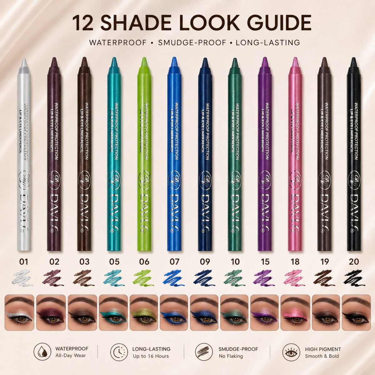Explore 12 shades of Color Gel Eyeliner Pencils, waterproof and long-lasting, available at Curat Cart, 100% Authentic in India.