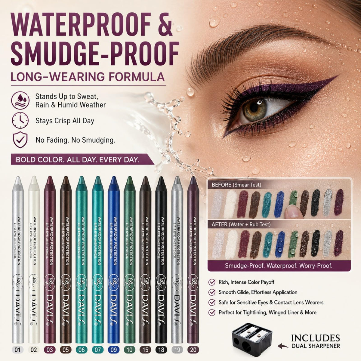 Discover the vibrant Color Gel Eyeliner Pencils from Curat Cart, perfect for daily use and ensuring a smudge-proof finish.