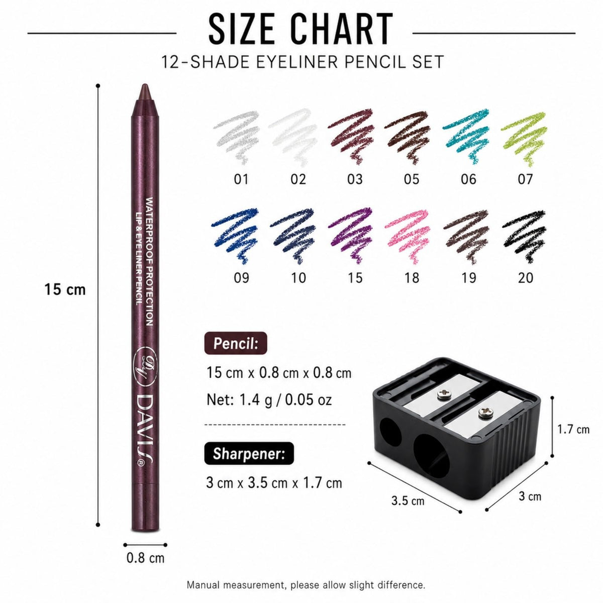 High-quality waterproof color gel eyeliner pencils in a 12-shade set, available at Curat Cart for vibrant, long-lasting looks.