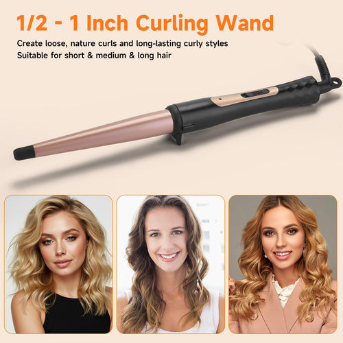 Tapered Curling Wand for Hair, perfect for creating loose curls. 100% Authentic, available at Curat Cart in India.