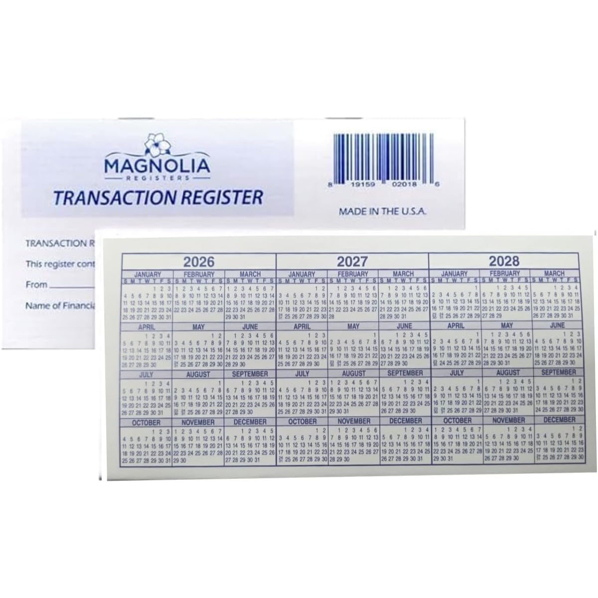 Premium imported Magnolia Registers calendar with transaction details for 2026-2028, available at Curat Cart.