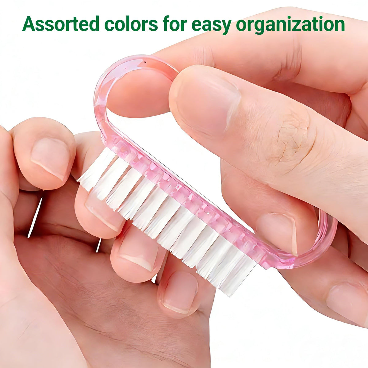 Discover the premium imported Handle Grip Nail Brush in assorted colors for easy organization, available at Curat Cart.