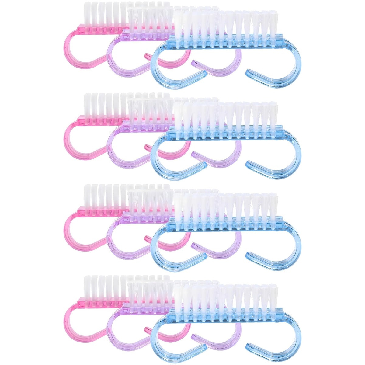 Premium handle grip nail brushes in vibrant colors, showcasing high-quality material. Available at Curat Cart.