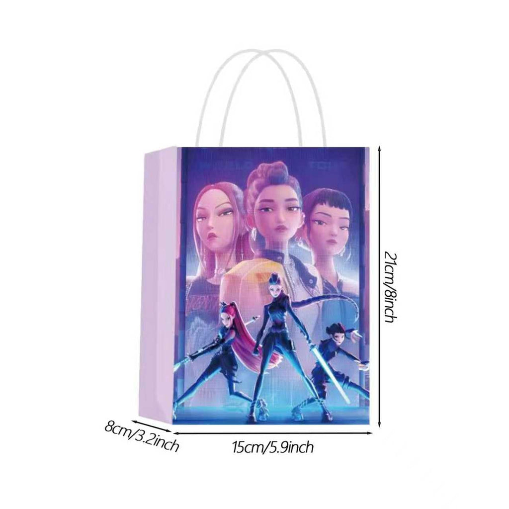 K P Demon Movie Hunters party bag featuring vibrant characters, crafted from high-quality materials. Available at Curat Cart.