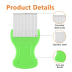 High-quality stainless steel lice comb for kids with rounded teeth ends, featuring anti-slip bands. Available at Curat Cart.