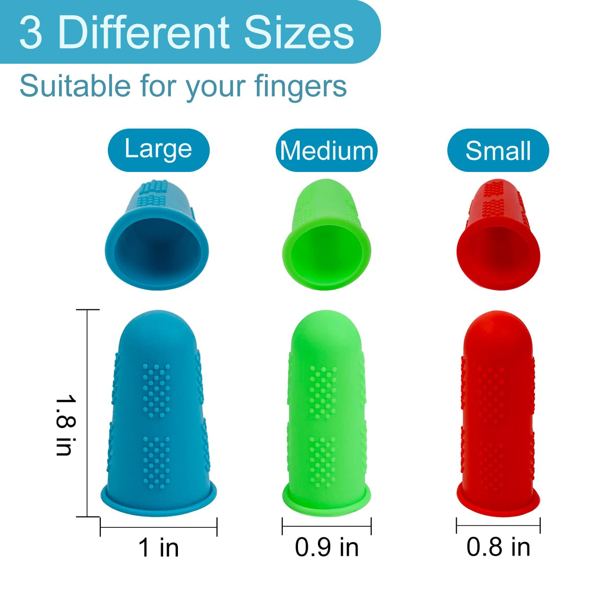 Silicone Hot Glue Gun Finger Caps in three sizes: large, medium, and small. 100% Authentic, available at Curat Cart in India.