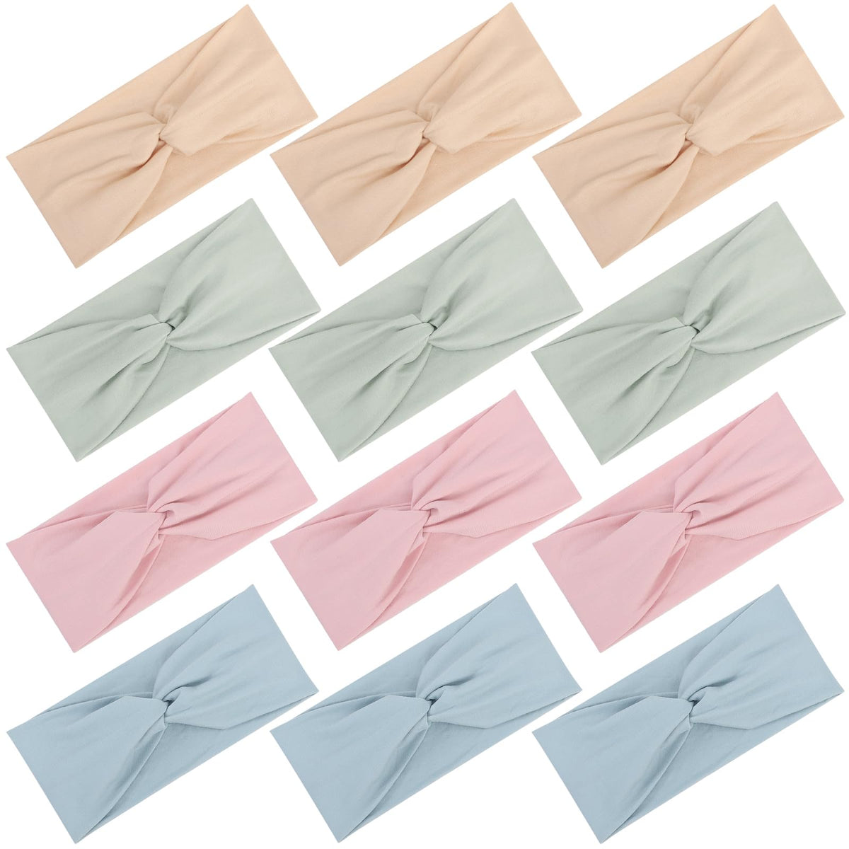 Assorted stretchy headbands for women in soft pastel colors, showcasing high-quality fabric. Available at Curat Cart.