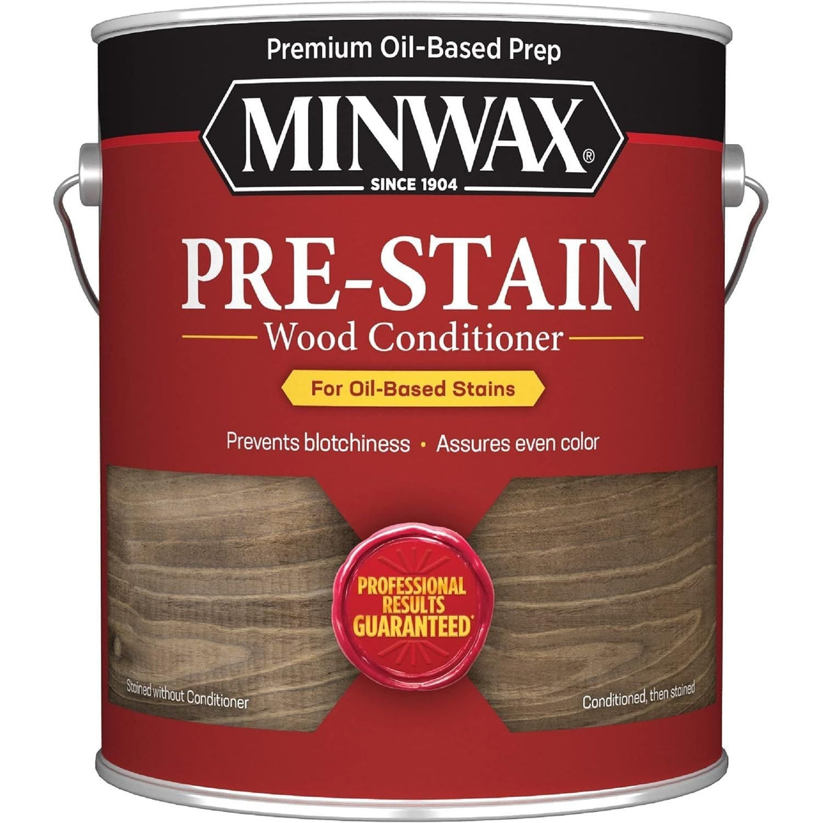 Minwax Clear Pre-Stain Conditioner can for wood prep, ensures even color. Verified by CuratCart for quality assurance.