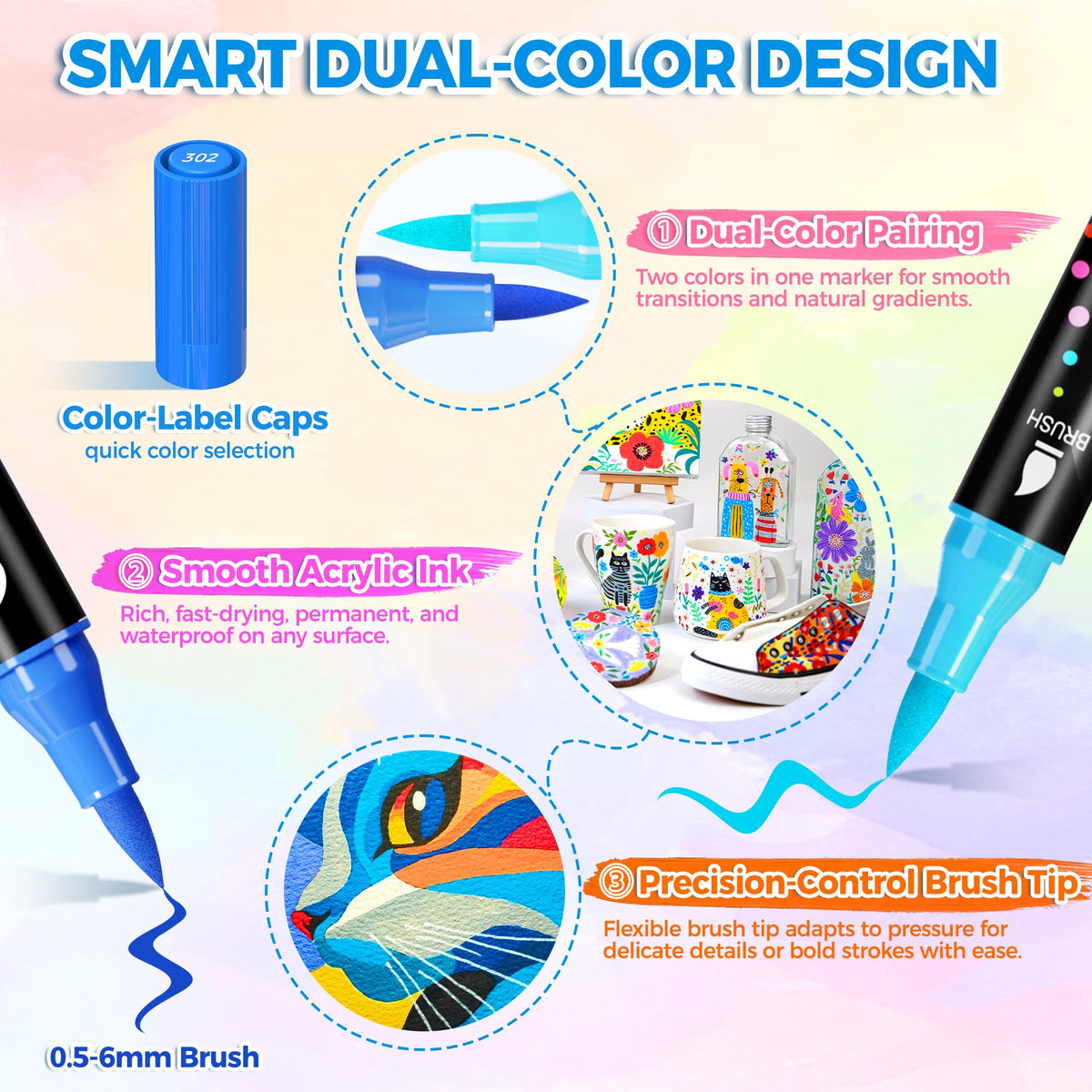 Discover the exclusive Acrylic Paint Markers Dual-Tip Brush, featuring smooth ink and precision control, specially curated by Curat Cart.