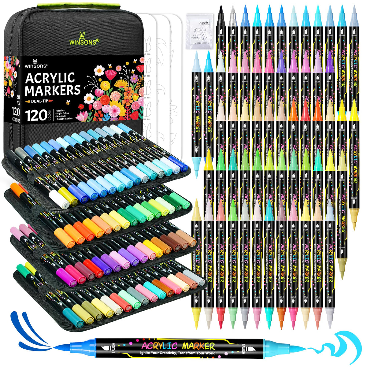 Explore premium imported Acrylic Paint Markers Dual-Tip Brush at Curat Cart, perfect for creative projects. Elevate your artistry today.
