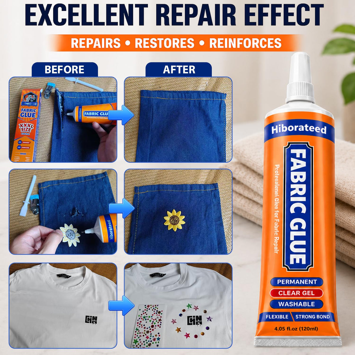 Discover Fabric Glue Permanent for Clothing Repair, specially curated by Curat Cart for excellent restoration and reinforcement. Perfect for all fabrics.