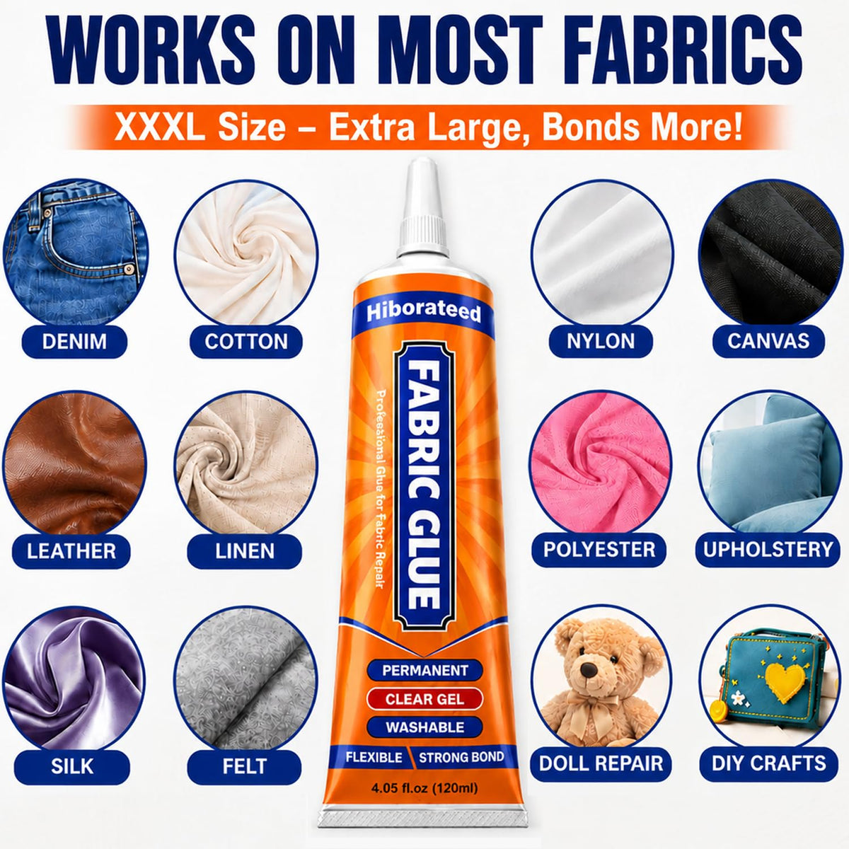 Hiboreated Fabric Glue Permanent for Clothing Repair, bonds most fabrics. 100% Authentic, available at Curat Cart in India.