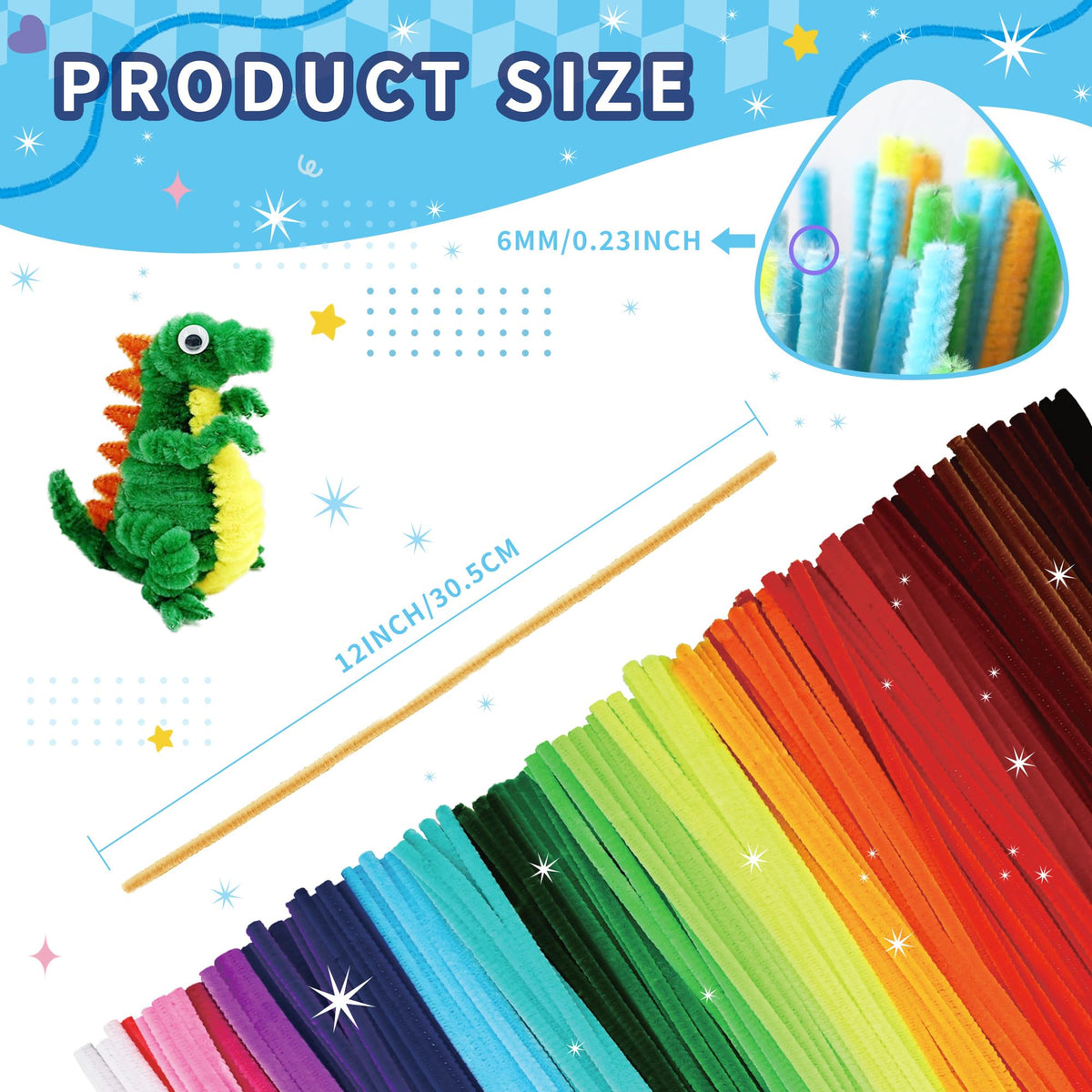 Vibrant chenille pipe cleaners in official packaging, ideal for crafts. Available at Curat Cart for creative projects.