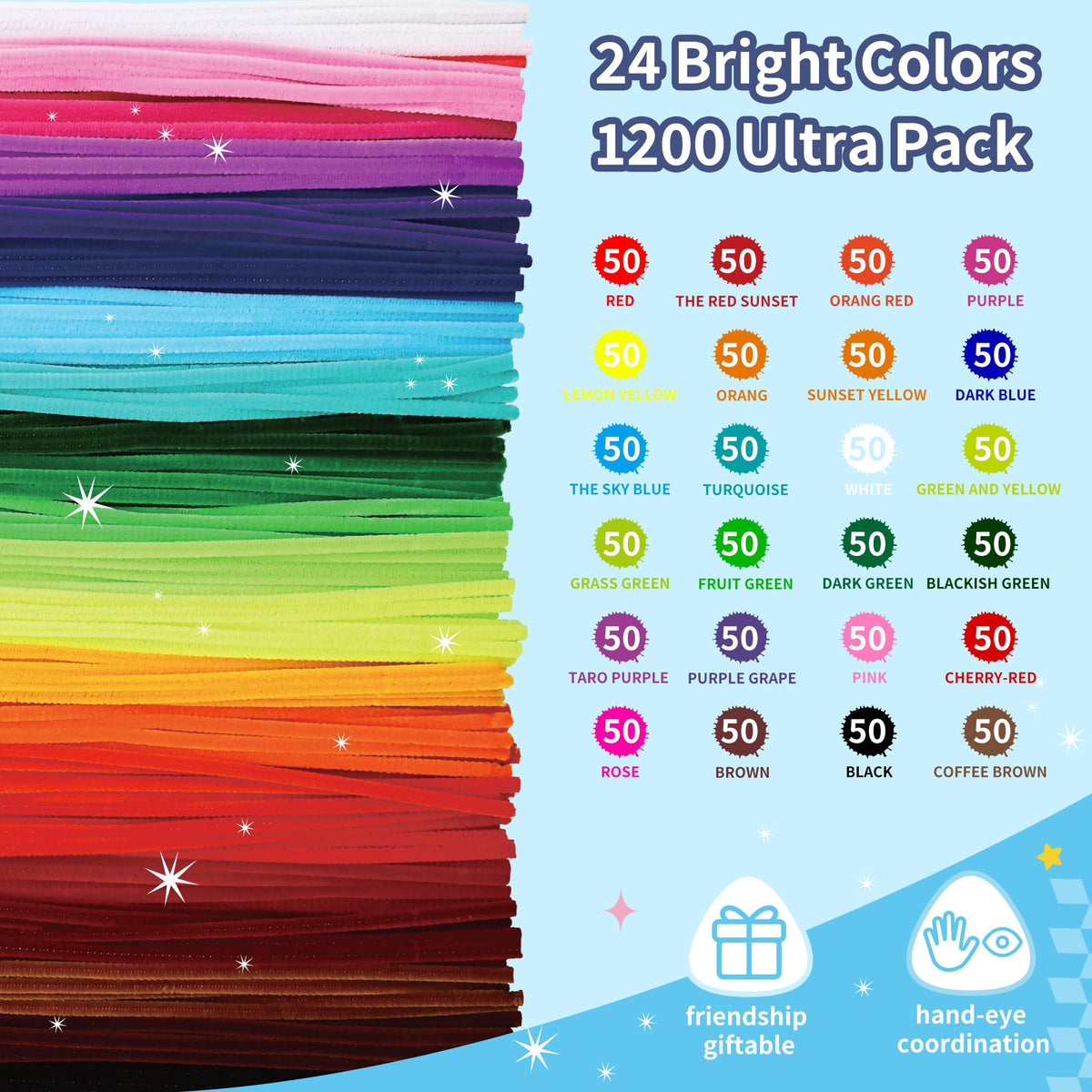 Explore 1200 chenille pipe cleaners in 24 vibrant colors, perfect for crafts. 100% Authentic, available at Curat Cart in India.