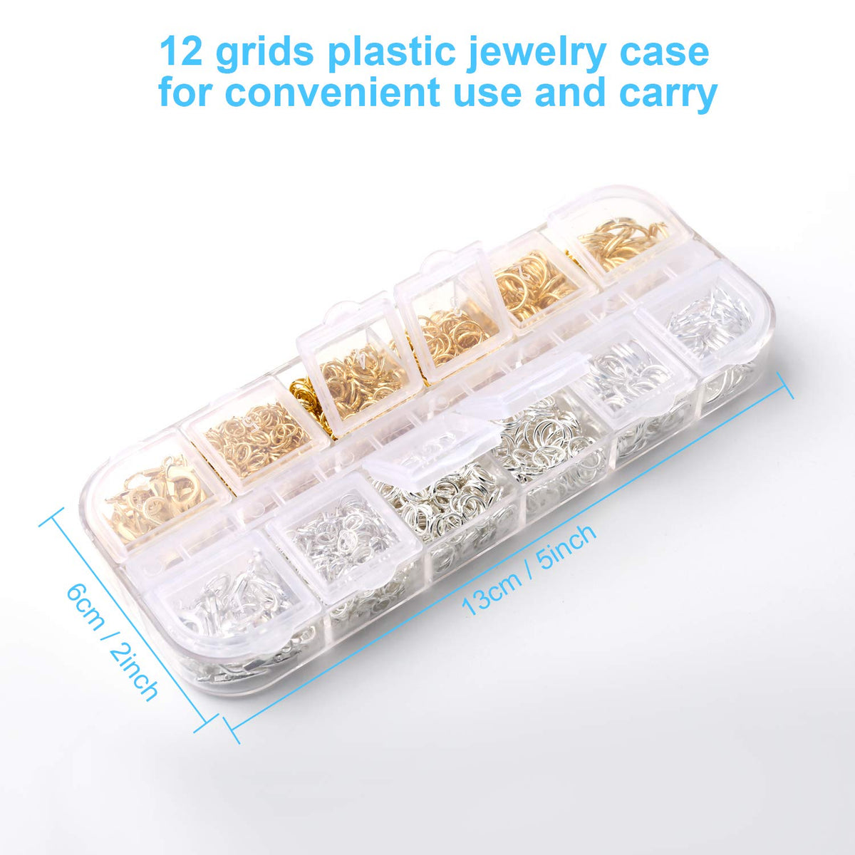 Explore premium jump rings for jewelry making, specially curated by Curat Cart. Perfectly organized in a 12-grid plastic case for convenience.