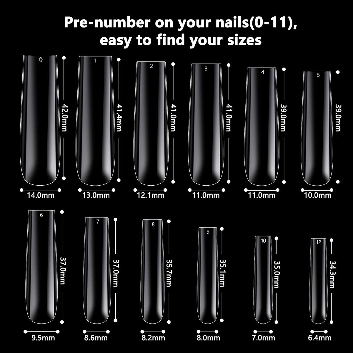 Discover extra long nail tips with pre-numbered sizes for easy selection. Verified by CuratCart for quality and trust.