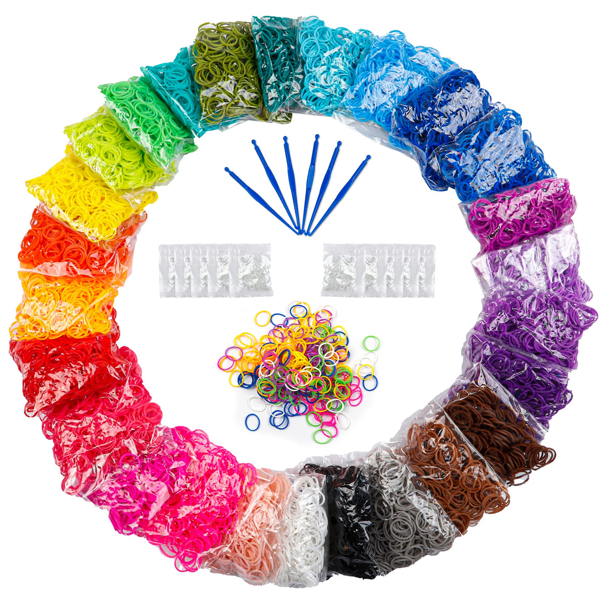 Premium imported Loom Rubber Bands Refill Kit featuring vibrant colors and tools, available at Curat Cart for creative projects.