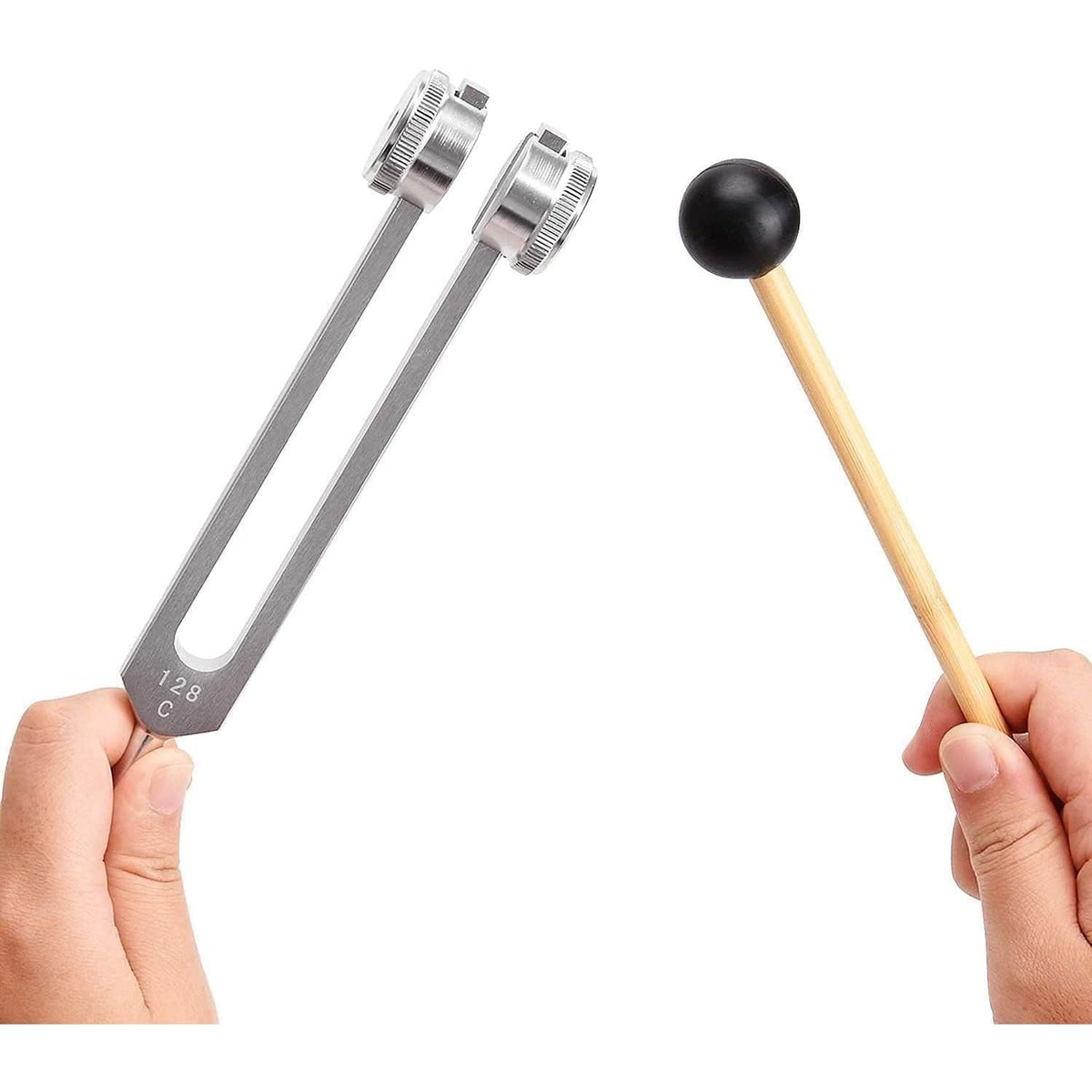Premium imported 128 Hz tuning fork for healing, complete with mallet for optimal sound resonance and therapeutic benefits.