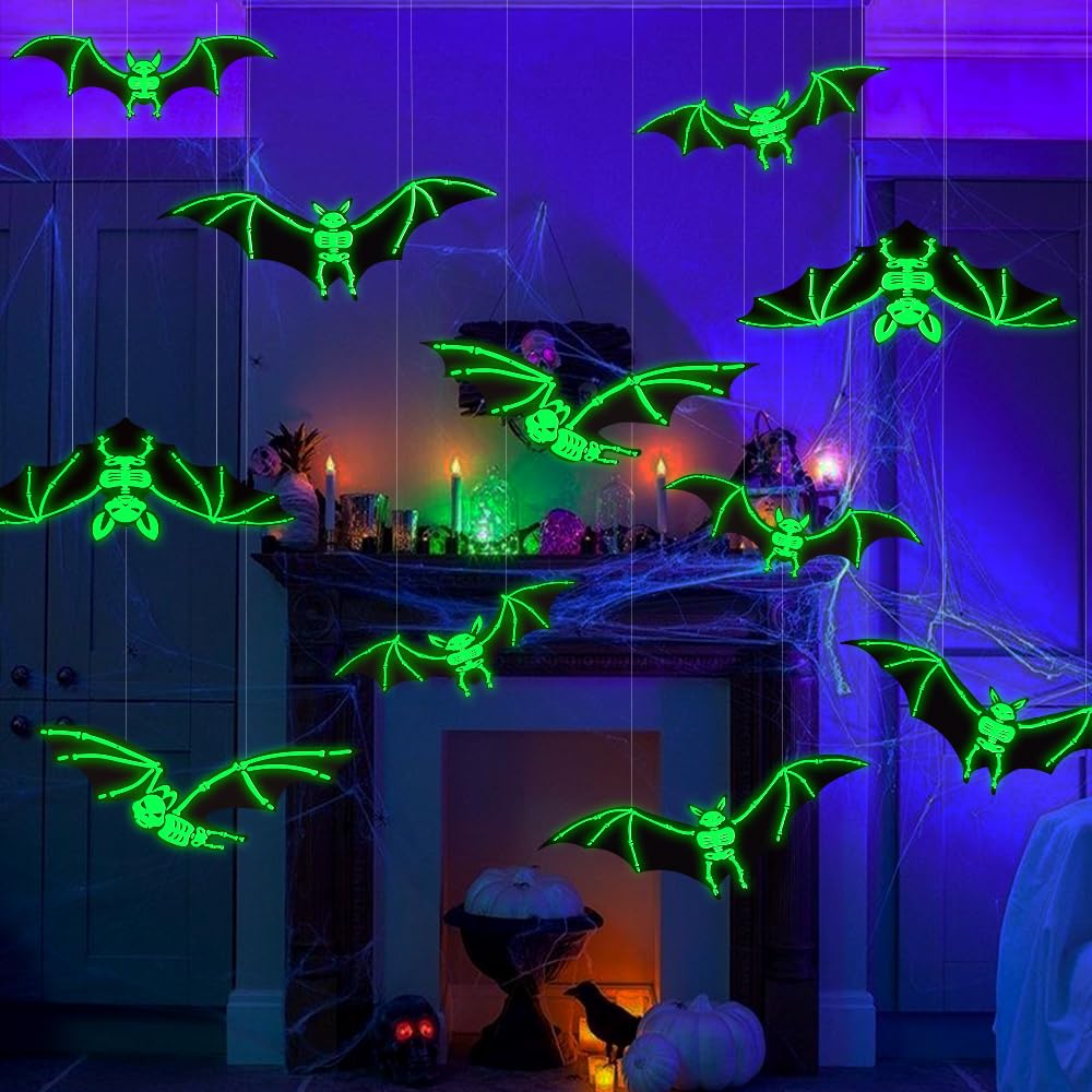 Enhance your Halloween decor with glowing bats decorations from Curat Cart, perfect for creating an eerie atmosphere.