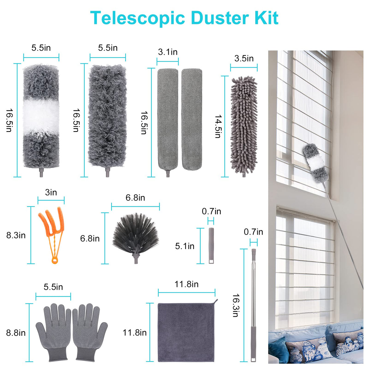 Premium microfiber dusters with extension pole in official packaging, ideal for efficient cleaning. Available at Curat Cart.