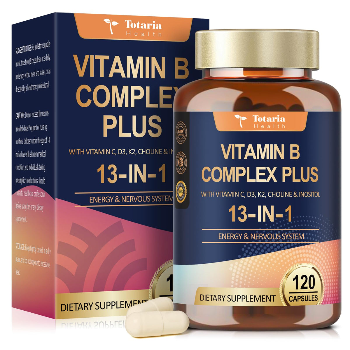 Discover authentic Vitamin B Complex Plus capsules for energy and nervous system support. 120 genuine dietary supplements in a box.