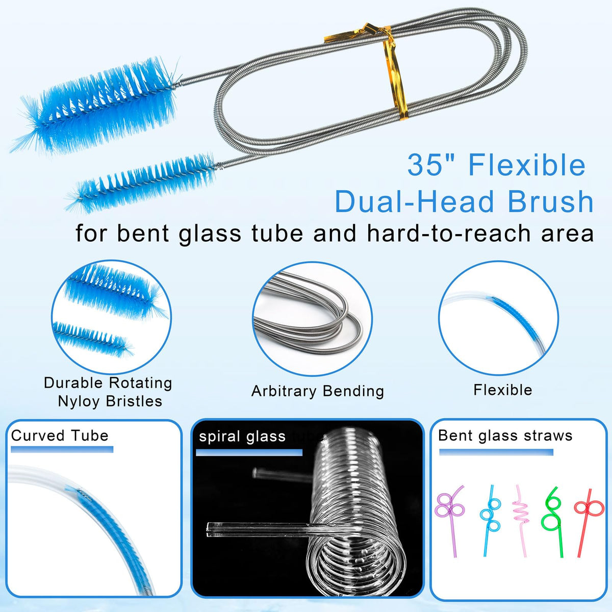 Experience the 35" flexible dual-head glass cleaning kit brush with durable nylon bristles, perfect for hard-to-reach areas. Available at Curat Cart.