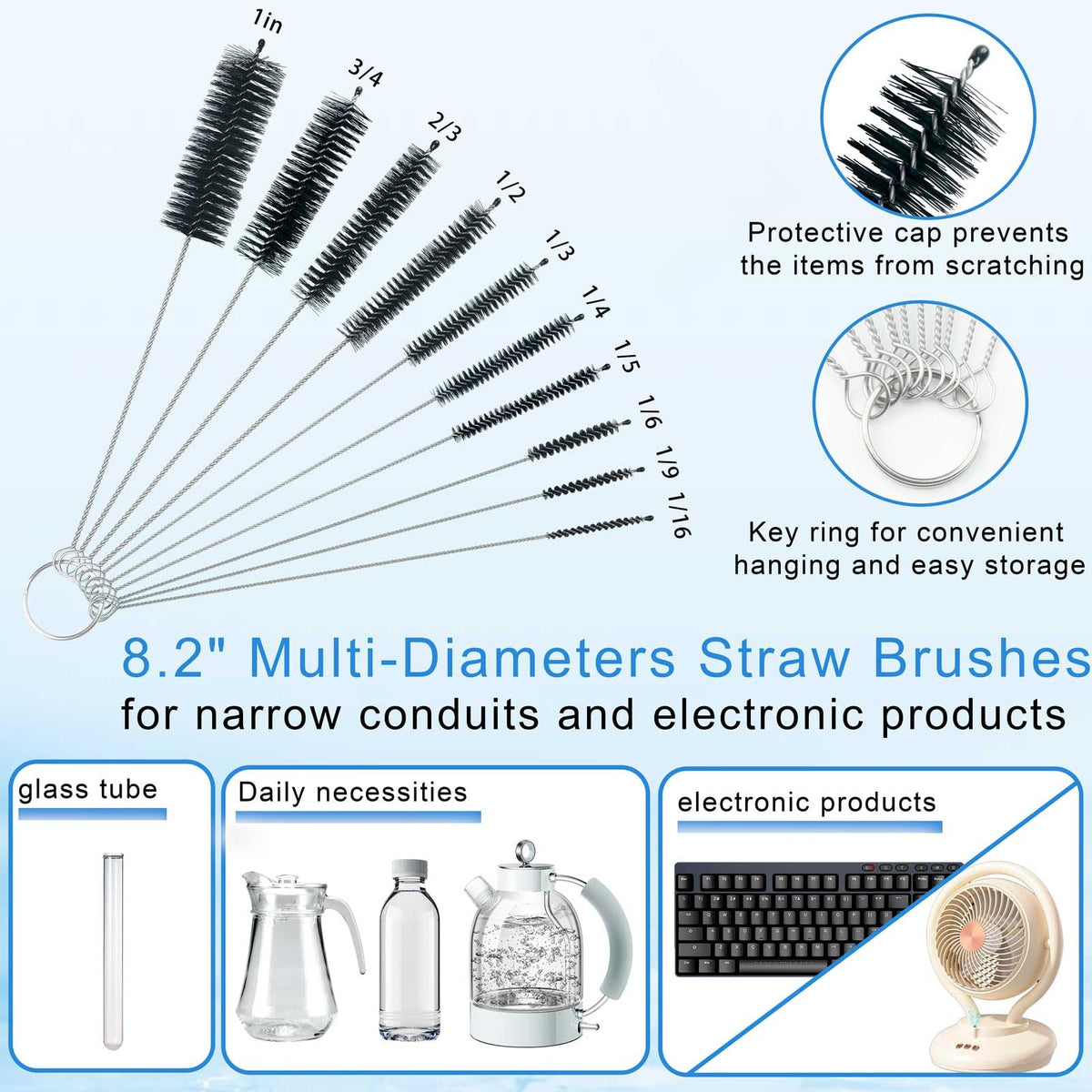 Specially curated by Curat Cart, this Glass Cleaning Kit Brush set features 8.2" multi-diameter brushes for narrow conduits and electronic products.