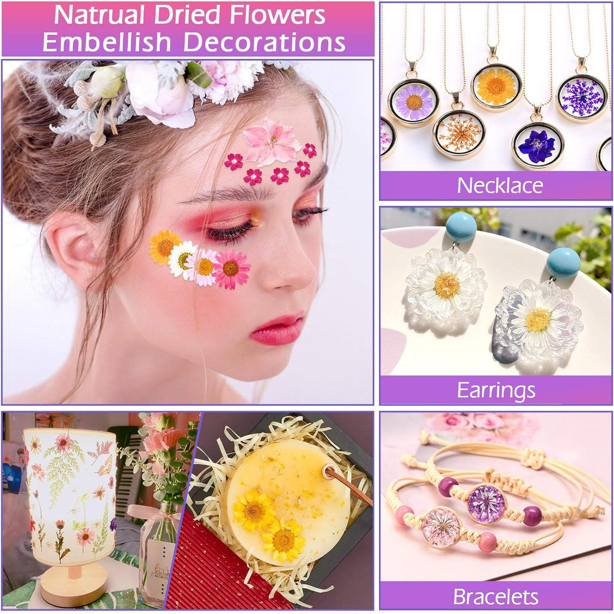 Original dried pressed flowers for resin art, perfect for embellishing jewelry, lamps, and decor. Elevate your crafts!