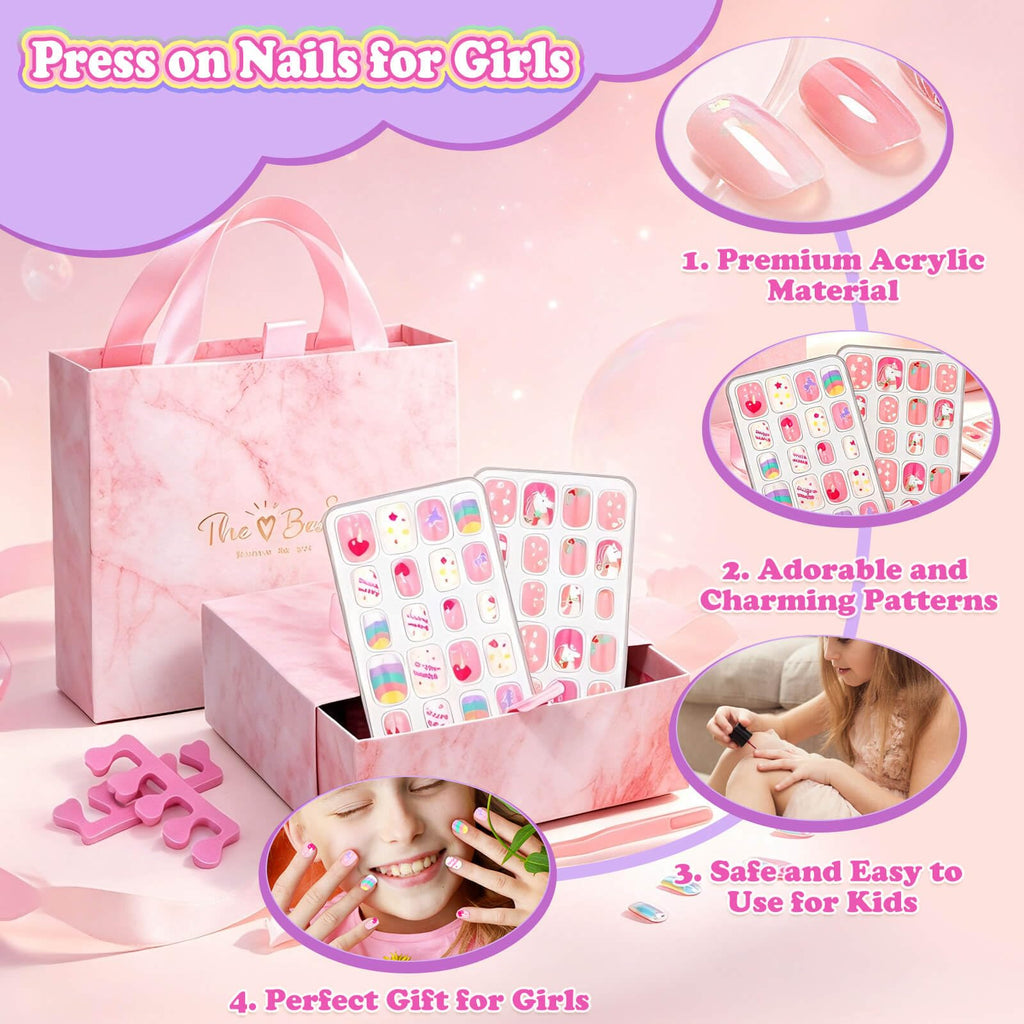 Premium imported Press on Nails for Kids in charming patterns, perfect gift for girls. Available at Curat Cart.