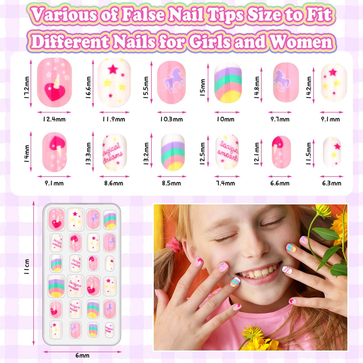 Various press-on nails for kids in vibrant designs, perfect for fun occasions. Shop now at Curat Cart for stylish nail options.