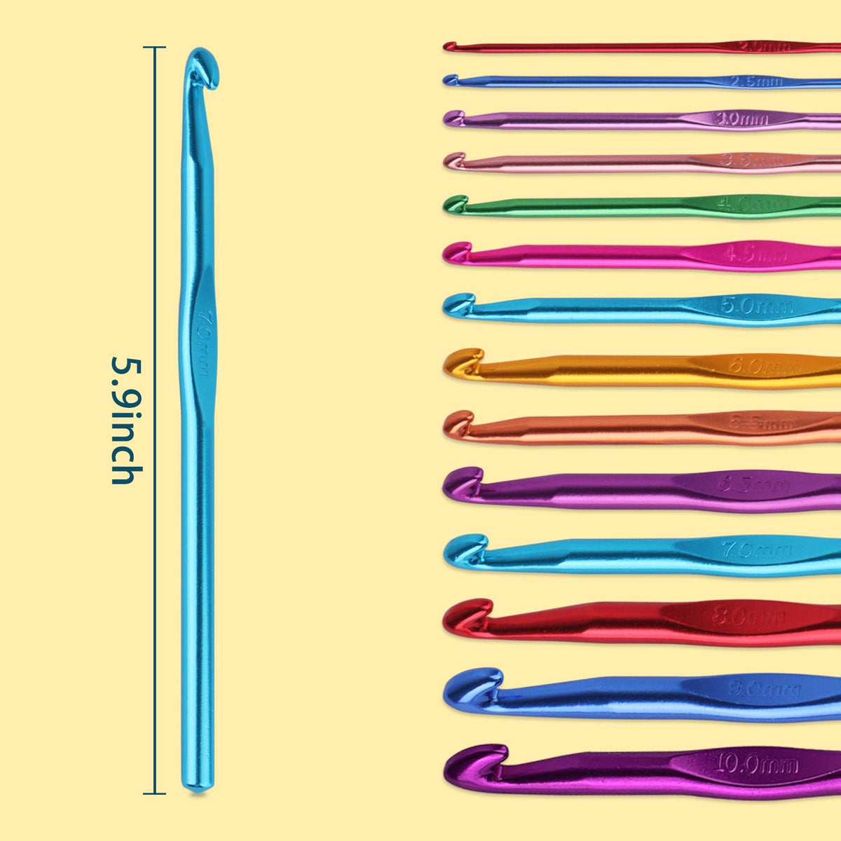 Colorful aluminum crochet hooks knitting needles, 5.9 inches long, 100% Authentic, available at Curat Cart in India.