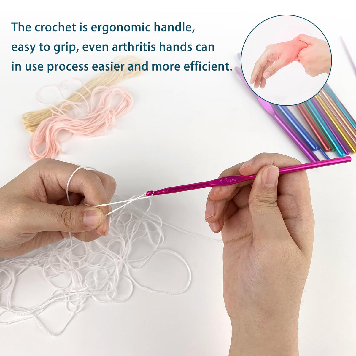 Discover the ergonomic aluminum crochet hooks by Curat Cart, designed for comfort and efficiency in knitting. Perfect for all skill levels.