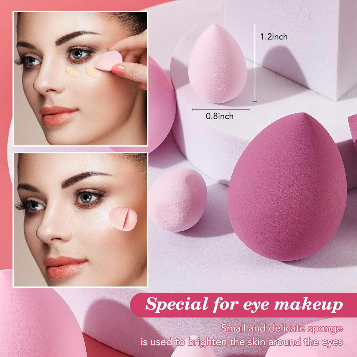 14PCS Makeup Sponge Set features various sizes, perfect for flawless application and blending. Ideal for eye makeup.