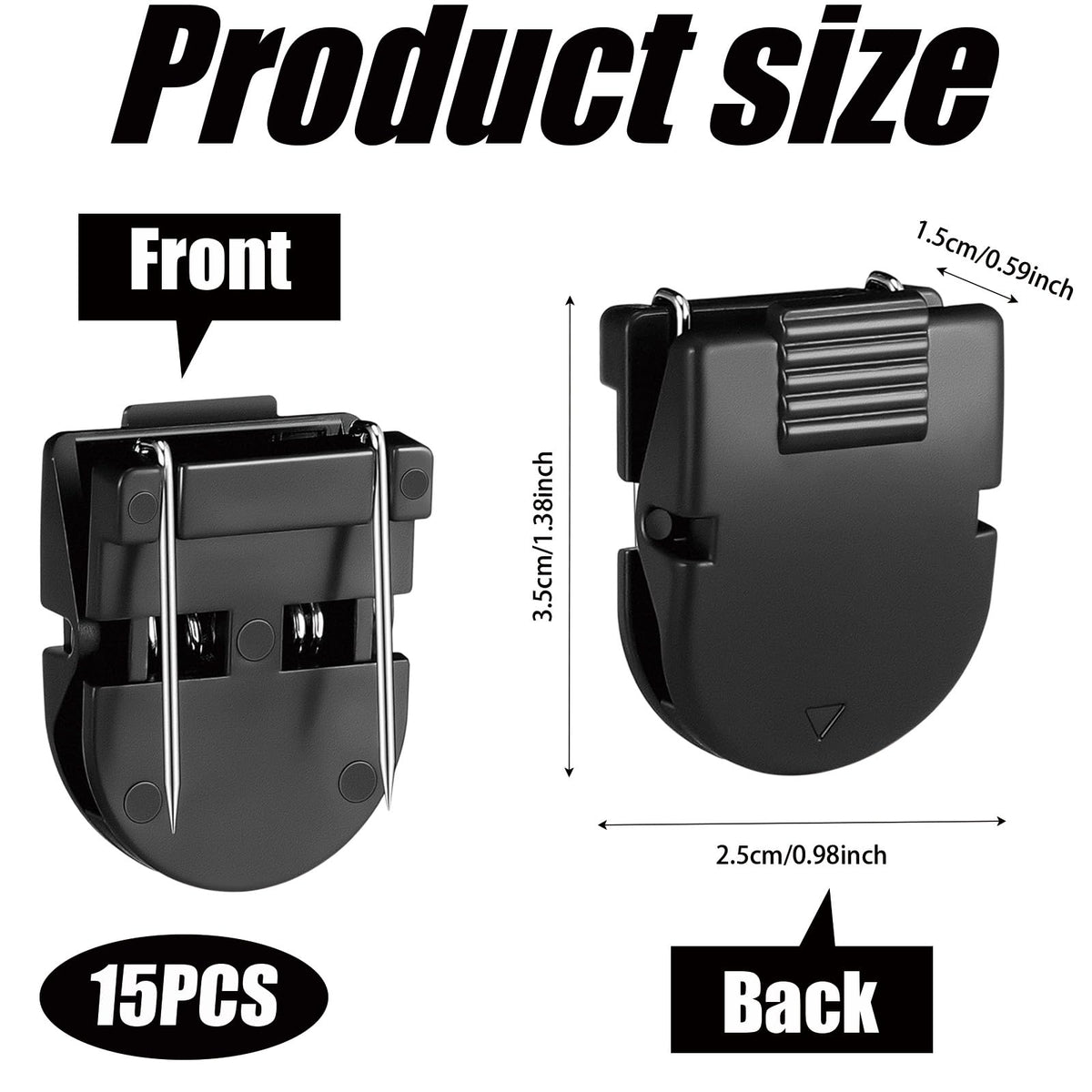 Durable black plastic hooks showcased with precise dimensions, perfect for organizing at Curat Cart. Official packaging ensures quality.