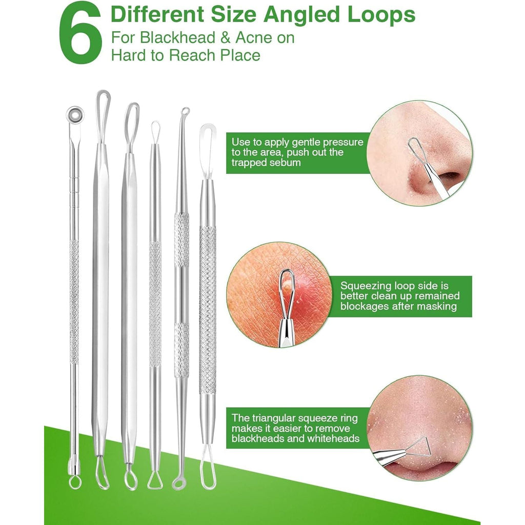Original blackhead remover tool kit features six angled loops for effective acne treatment and easy blockage removal.