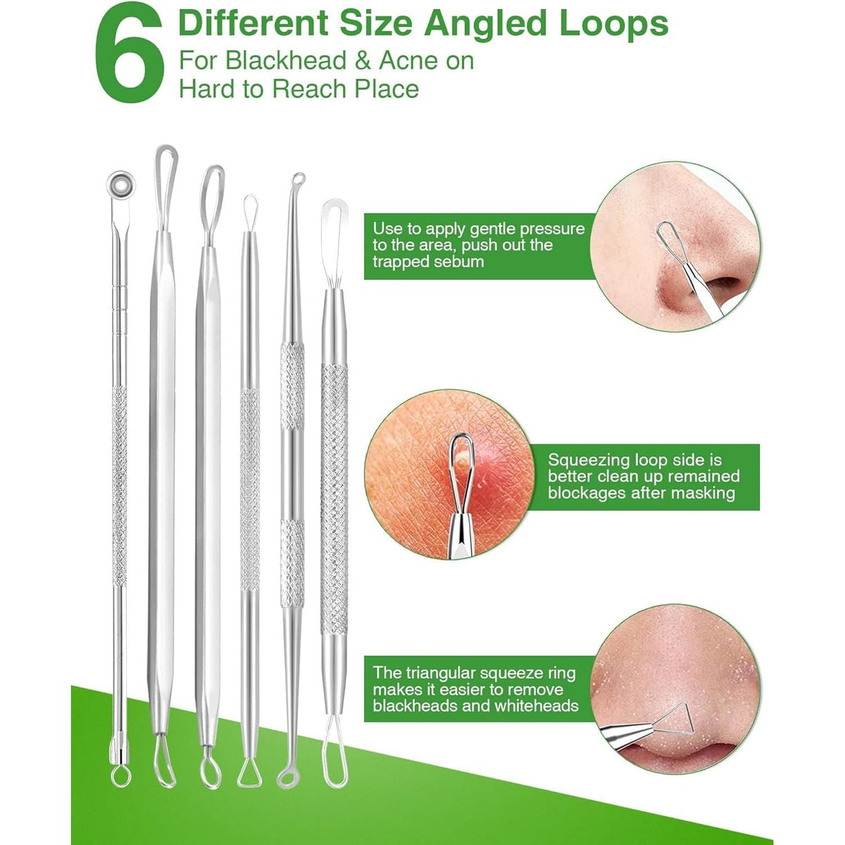 Original blackhead remover tool kit features six angled loops for effective acne treatment and easy blockage removal.
