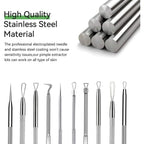 Discover our 100% genuine blackhead remover tool kit made of high-quality stainless steel for effective skin care.