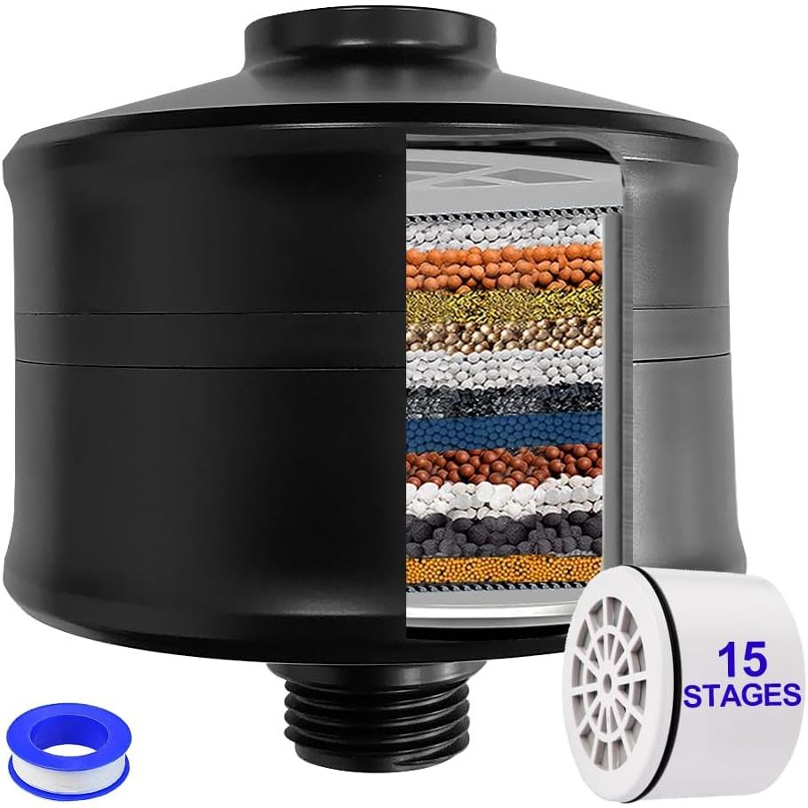 Discover the 15-stage shower head filter for hard water, ensuring pure and safe bathing. Verified by CuratCart.