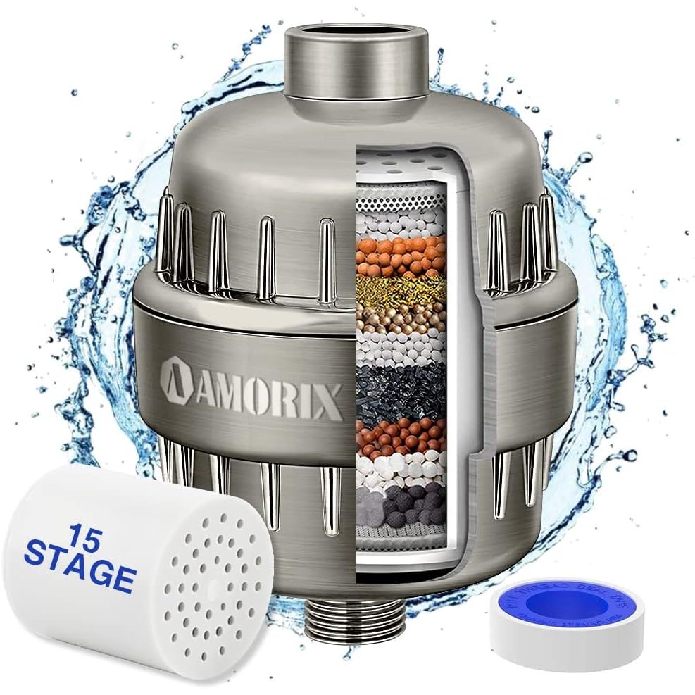 Discover the AMORIX shower head filter for hard water, featuring a 15-stage filtration system. Verified by CuratCart.