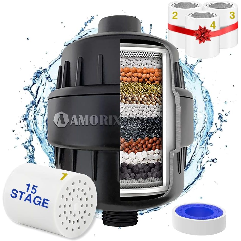 Premium imported shower head filter for hard water. Features a 15-stage filtration system for cleaner, fresher showers.