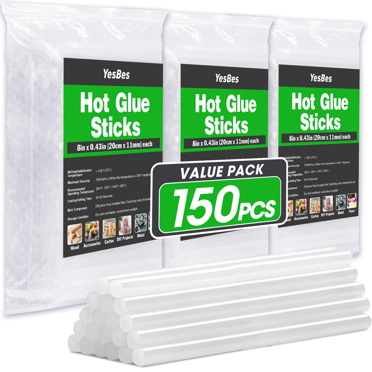 Premium imported Hot Glue Sticks for Glue Gun in a value pack of 150 pieces, available at Curat Cart for all your crafting needs.