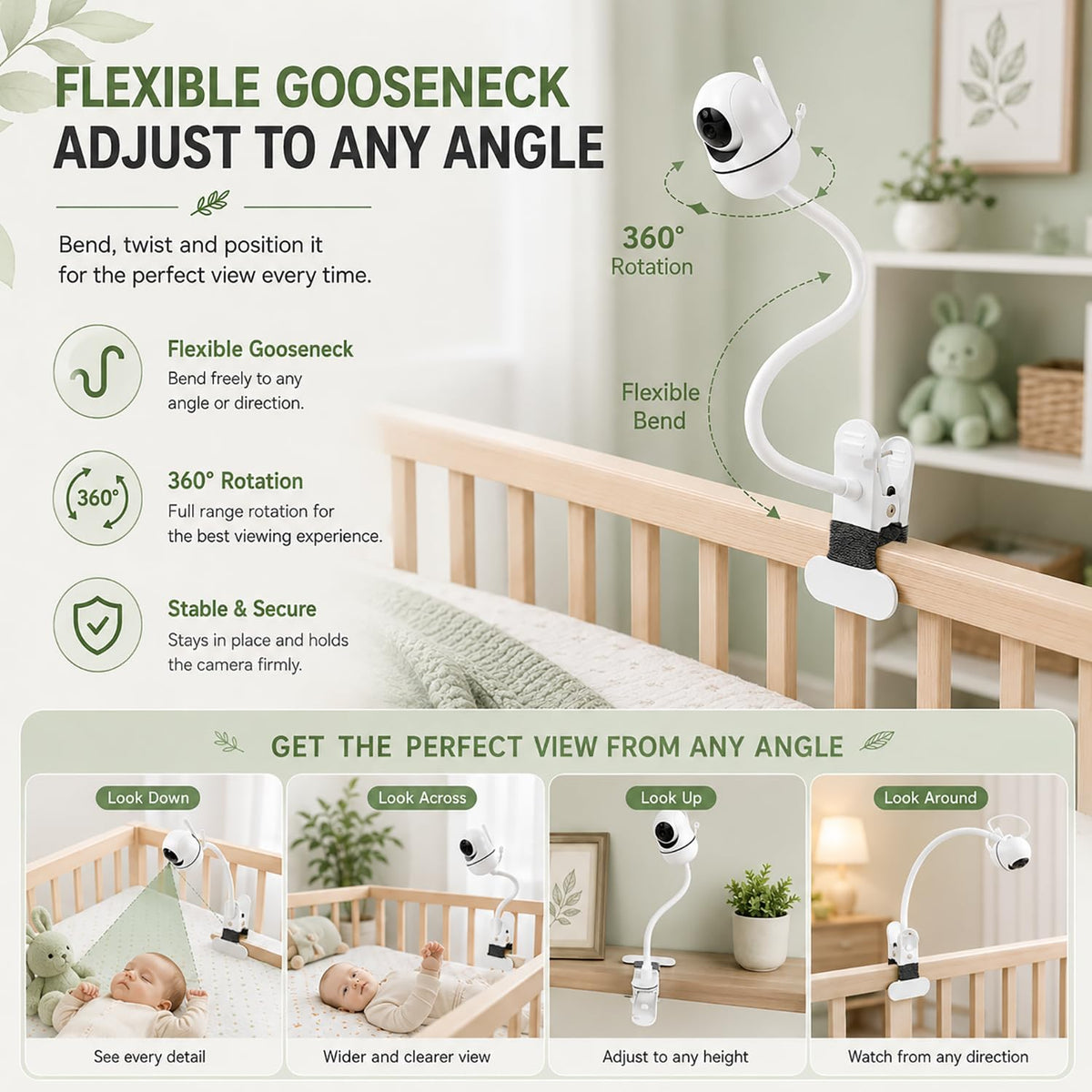 Discover the Flexible Baby Monitor Clip Mount, specially curated by Curat Cart for optimal viewing angles and secure attachment.