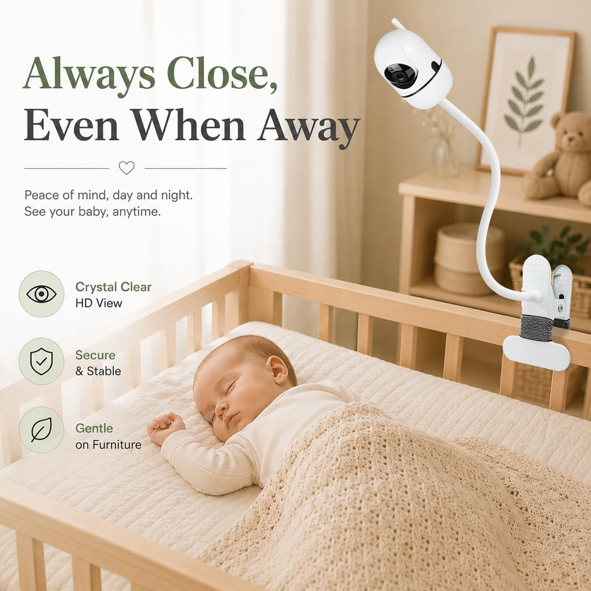 Premium Flexible Baby Monitor Clip Mount in official packaging, ensuring secure attachment and crystal clear HD view for peace of mind. Available at Curat Cart.